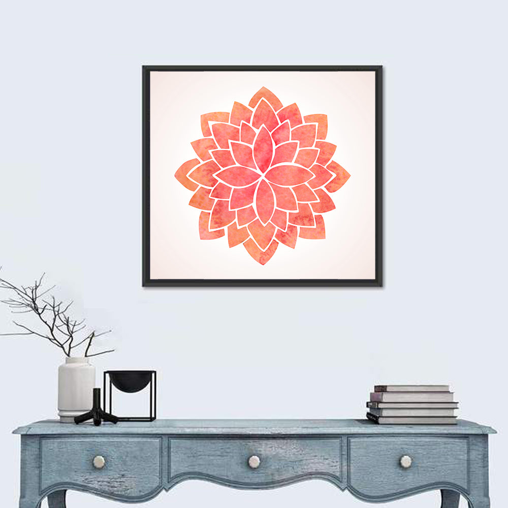 Red Lotus Mandala Wall Art in a room, square