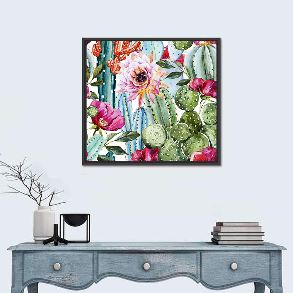Watercolor Cactus Pattern Wall Art