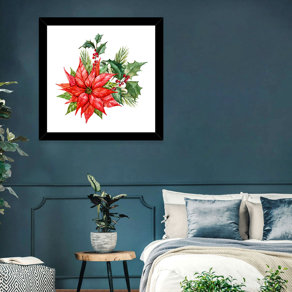 Christmas Poinsettia Watercolor Wall Art