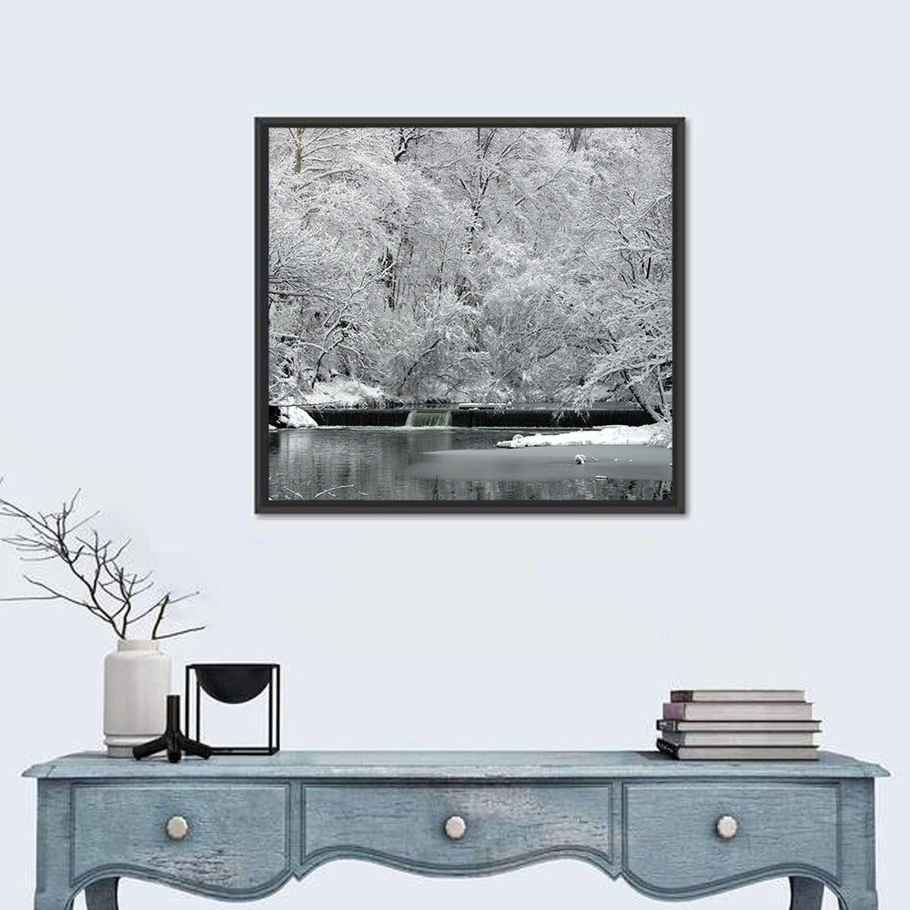 Fairmount Park Winter Spillway Wall Art in a room, square