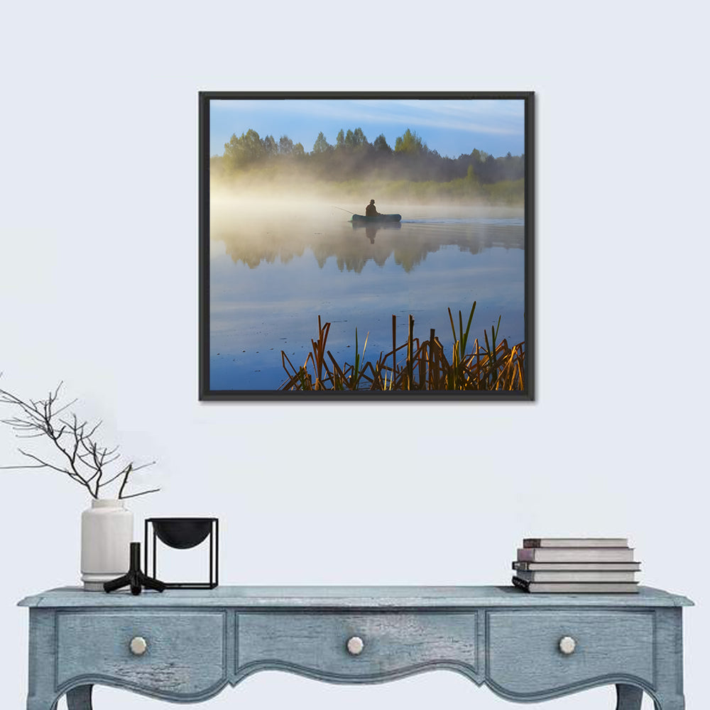 Misty Lake Fisherman Wall Art