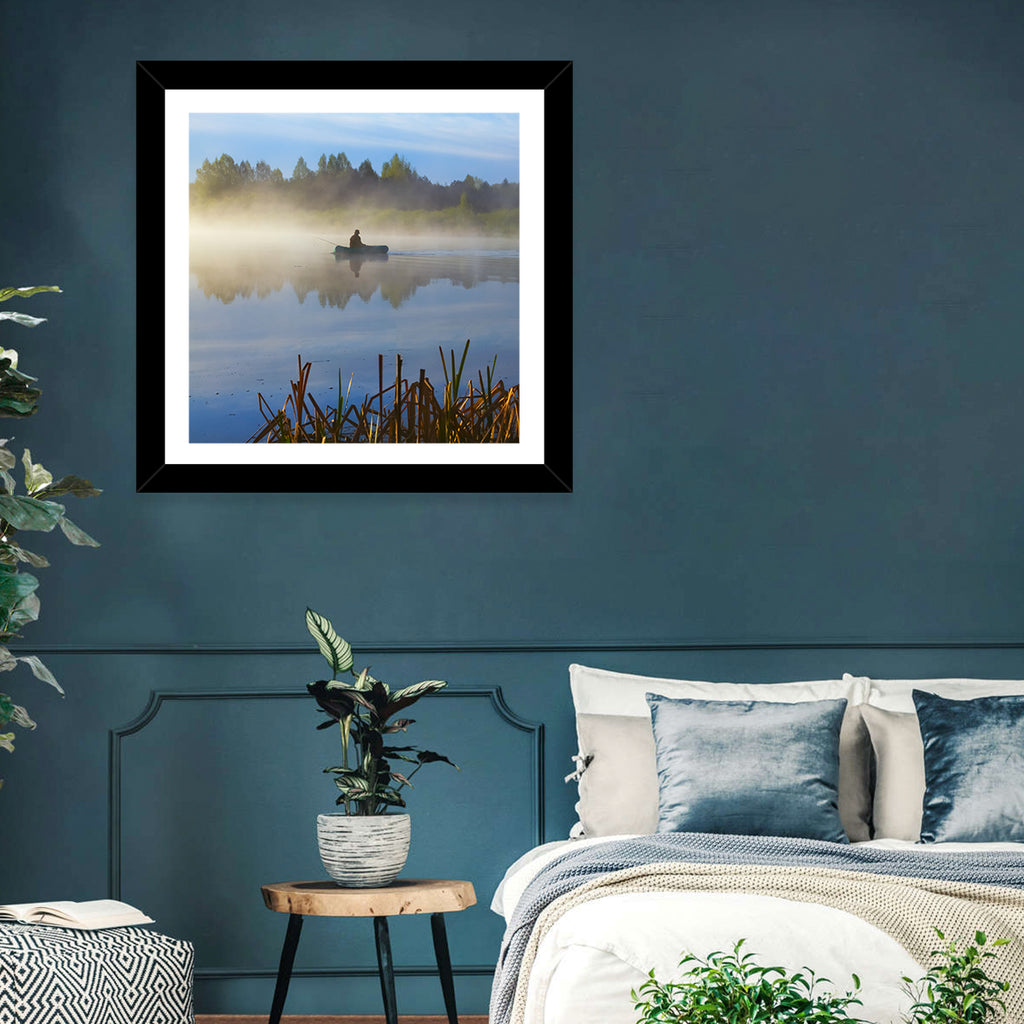 Misty Lake Fisherman Wall Art