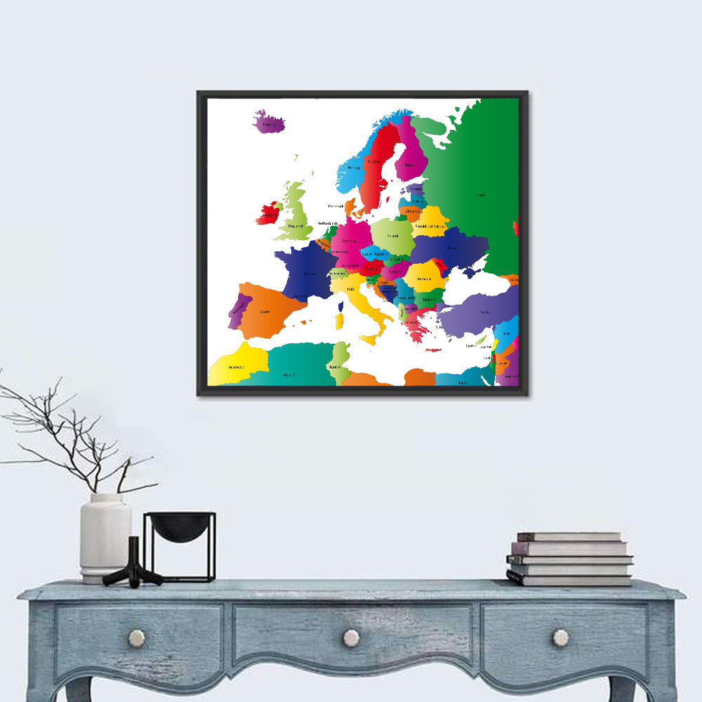 Modern Coloured Map of Europe Wall Art