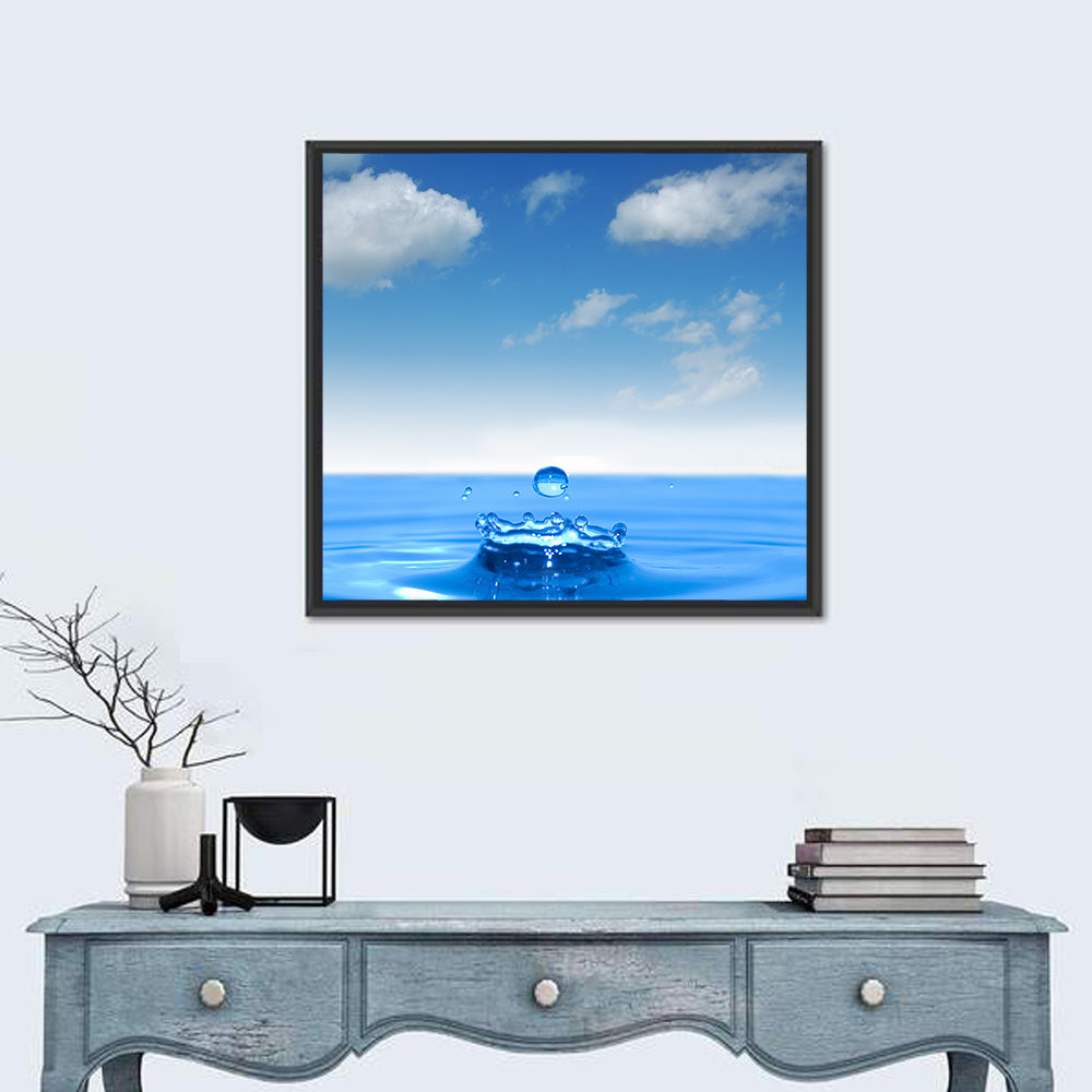 Ocean Water Drop Wall Art in a room, square