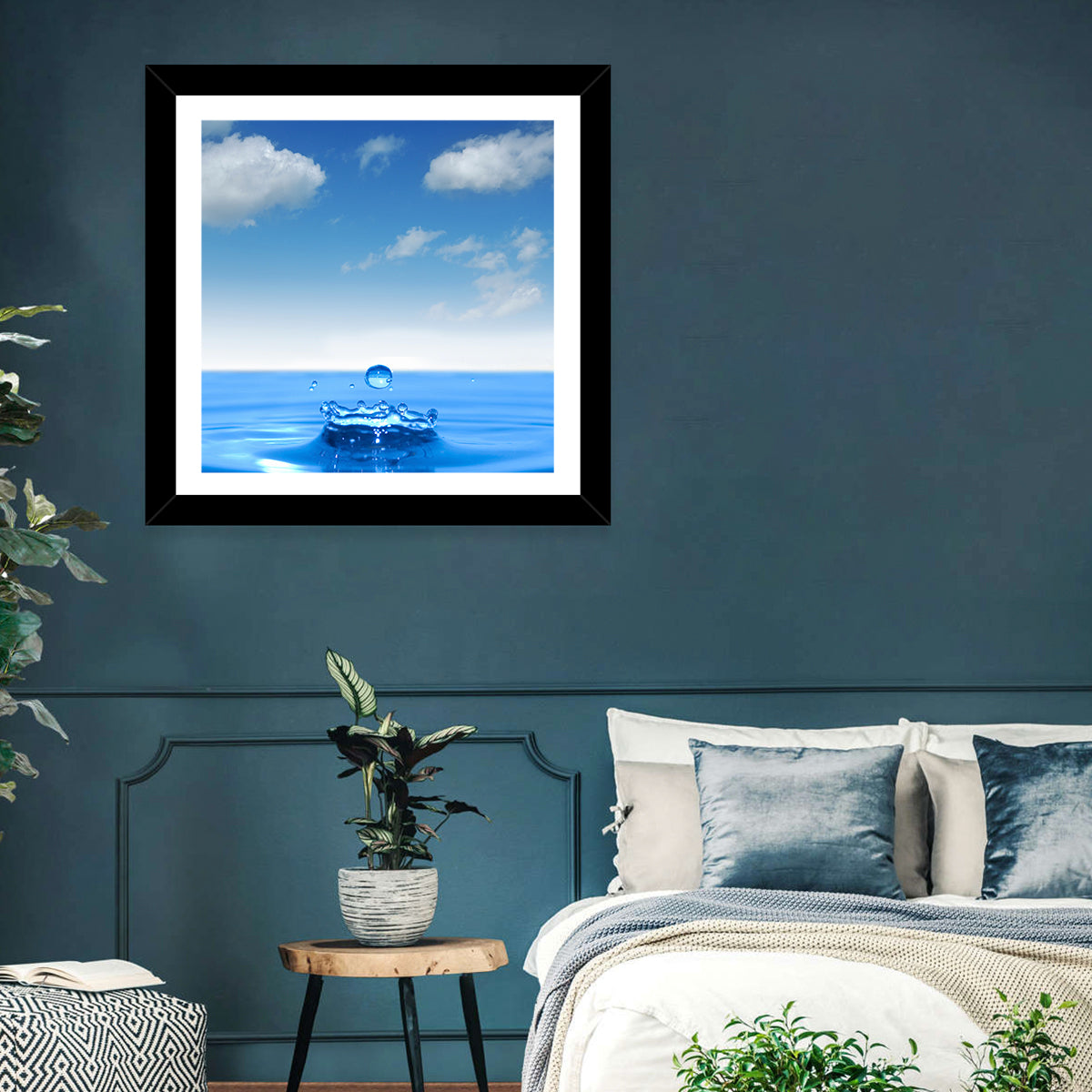 Ocean Water Drop Wall Art in a room, square