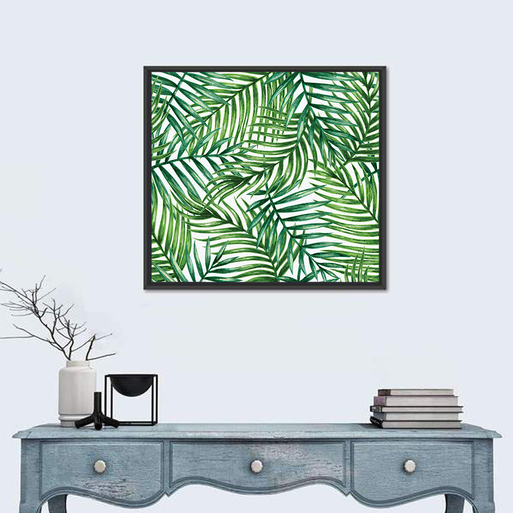 Palm Leaves Pattern Wall Art in a room, square