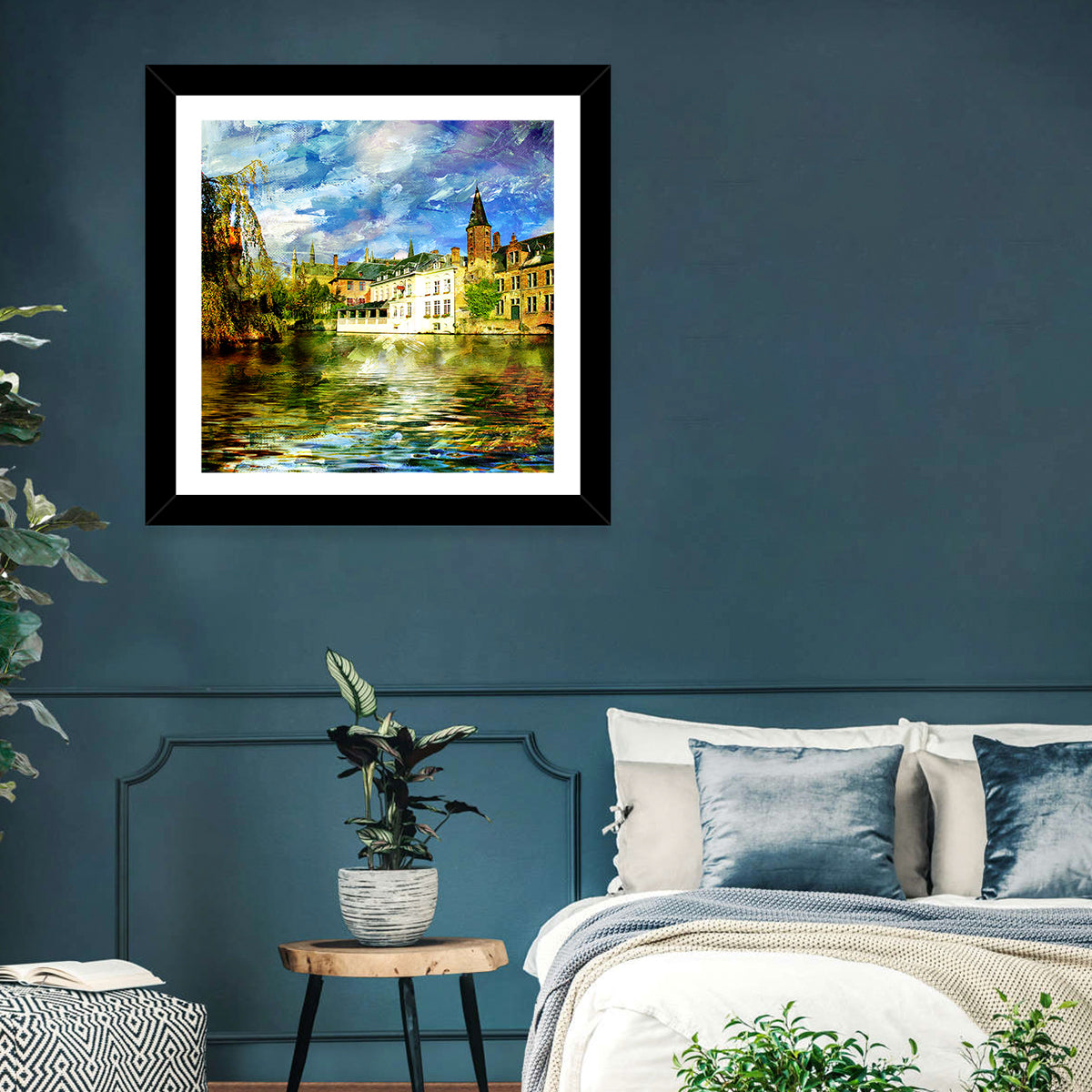 Dijver Canal, Bruges Wall Art in a room, square