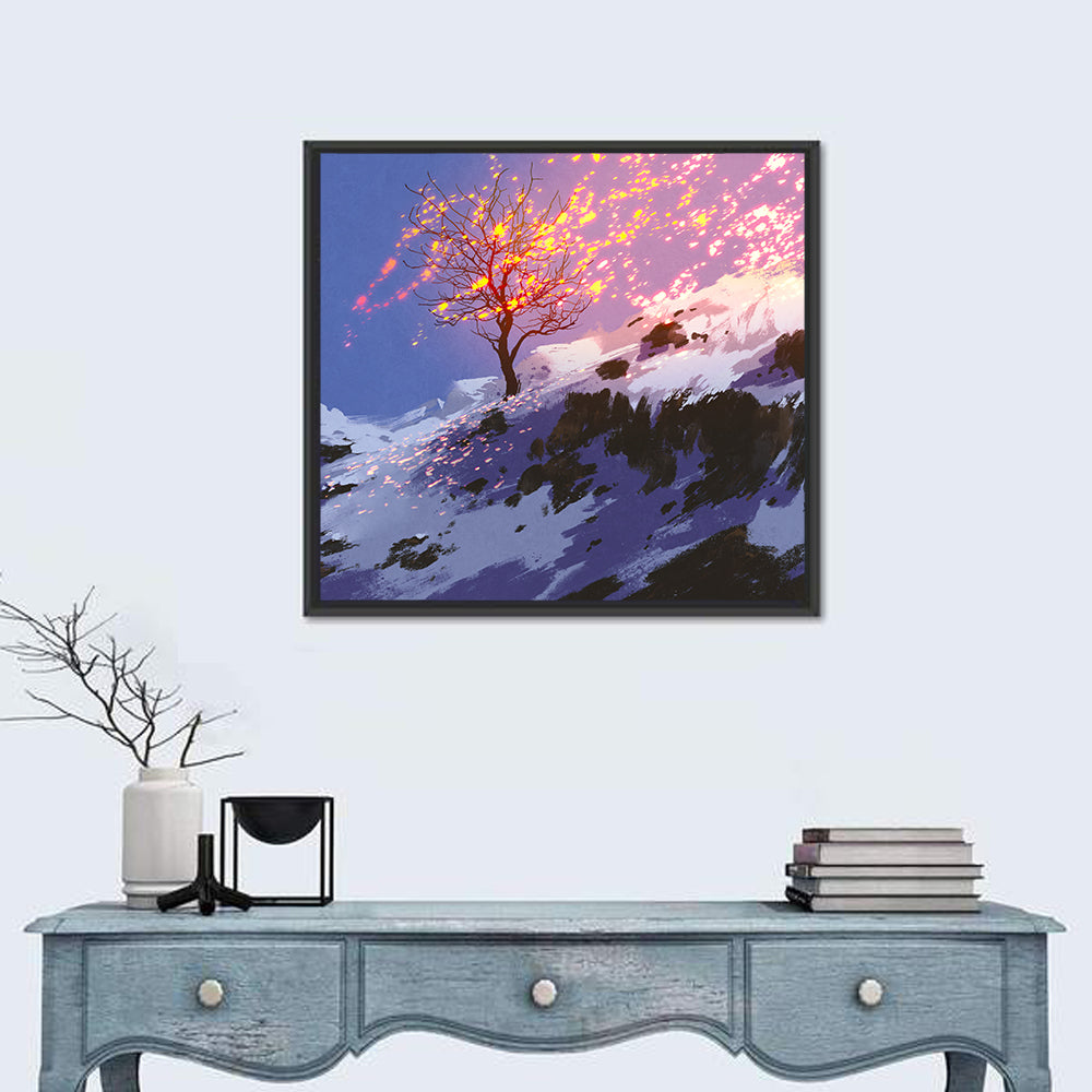 Falling Leaves in Winter Wall Art in a room, square