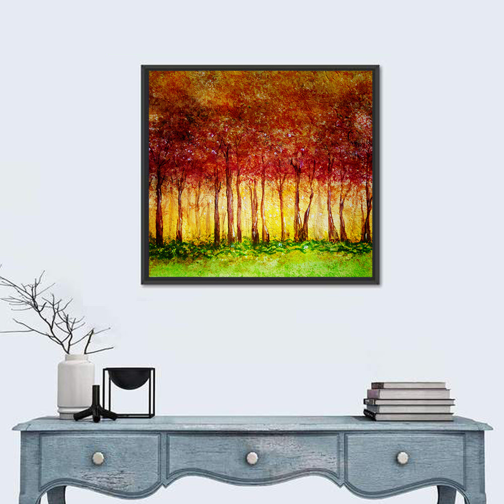 Autumn Tree Row Wall Art in a room, square