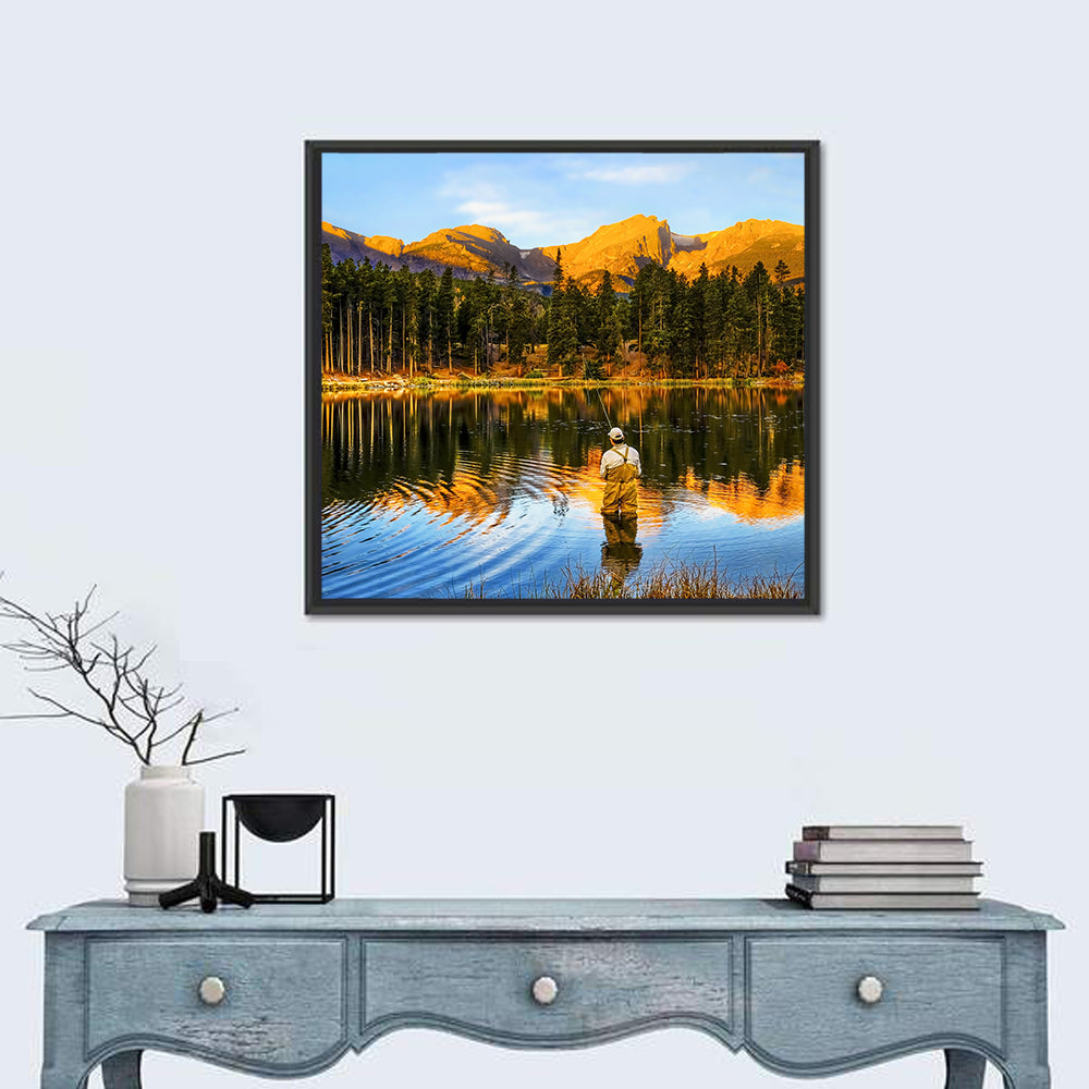 Sunrise Fishing at Sprague Lake Wall Art in a room, square