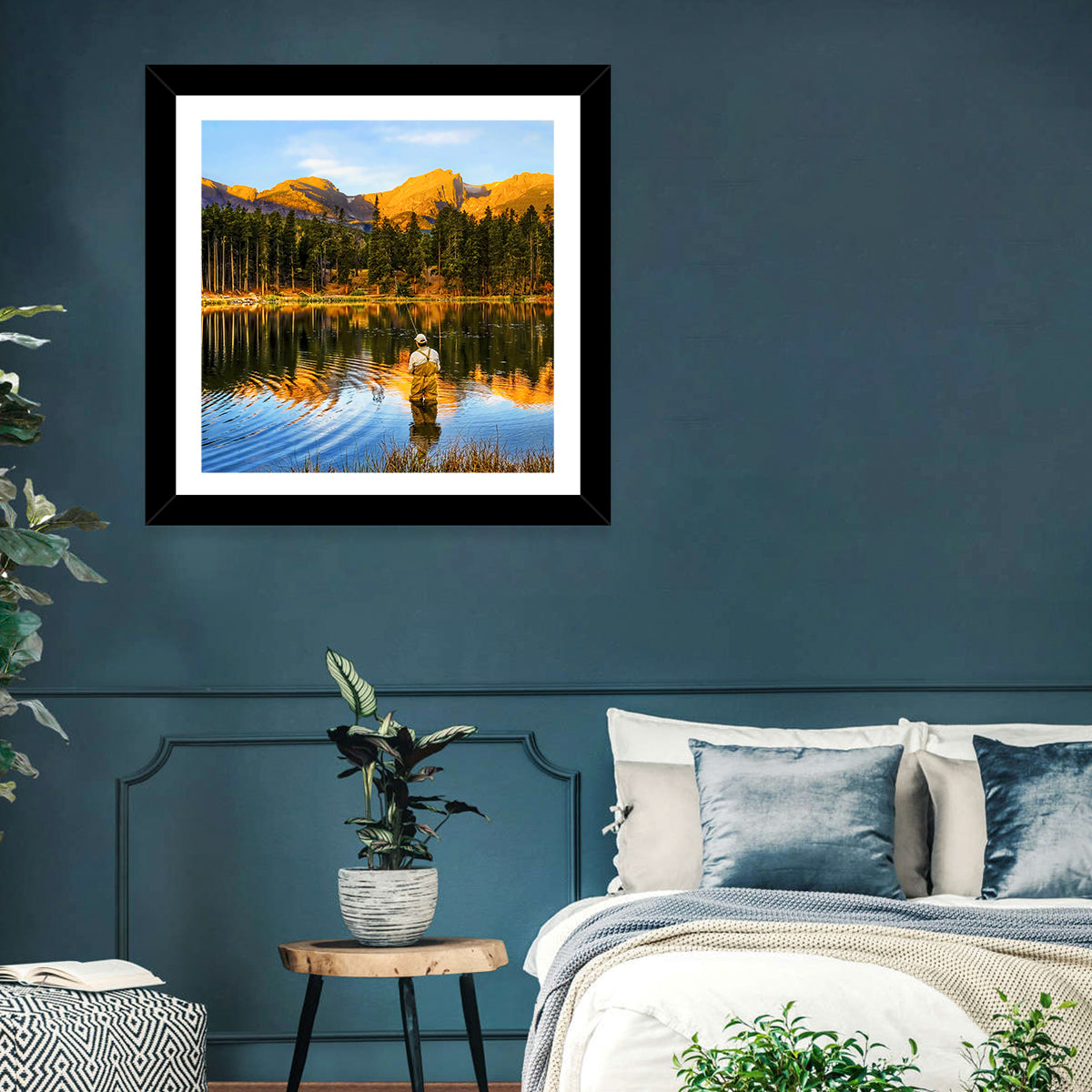 Sunrise Fishing at Sprague Lake Wall Art in a room, square