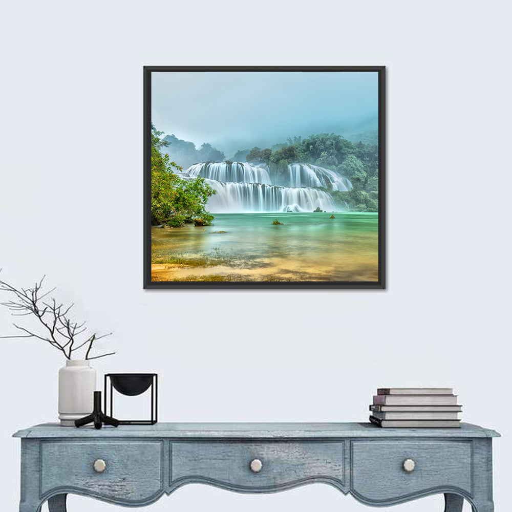 Ban Gioc Waterfalls Misty Morning Wall Art in a room, square