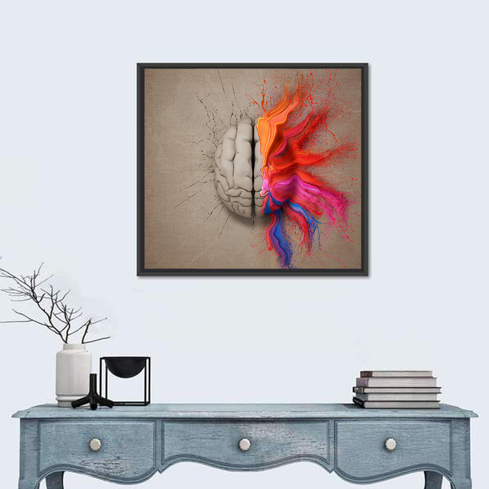 Creative Brain Duality Illustration Wall Art in a room, square