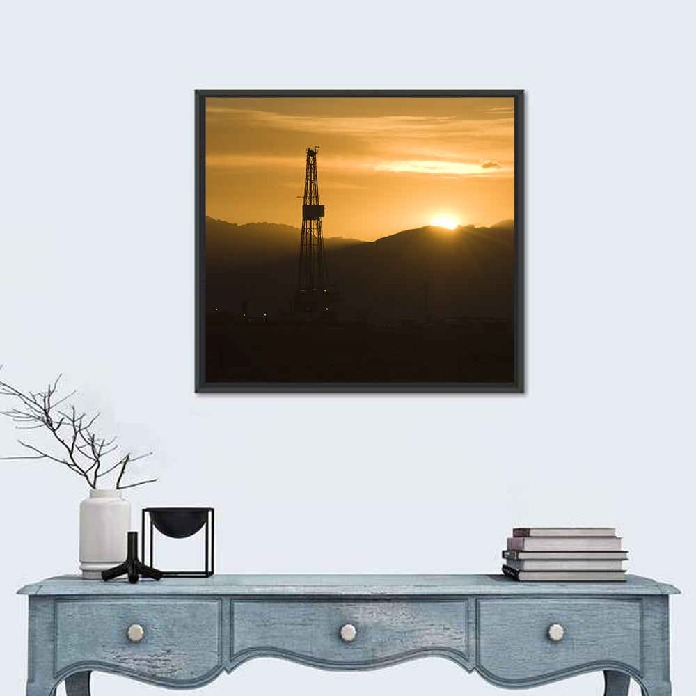 Sunrise Over Drilling Rig Wall Art in a room, square