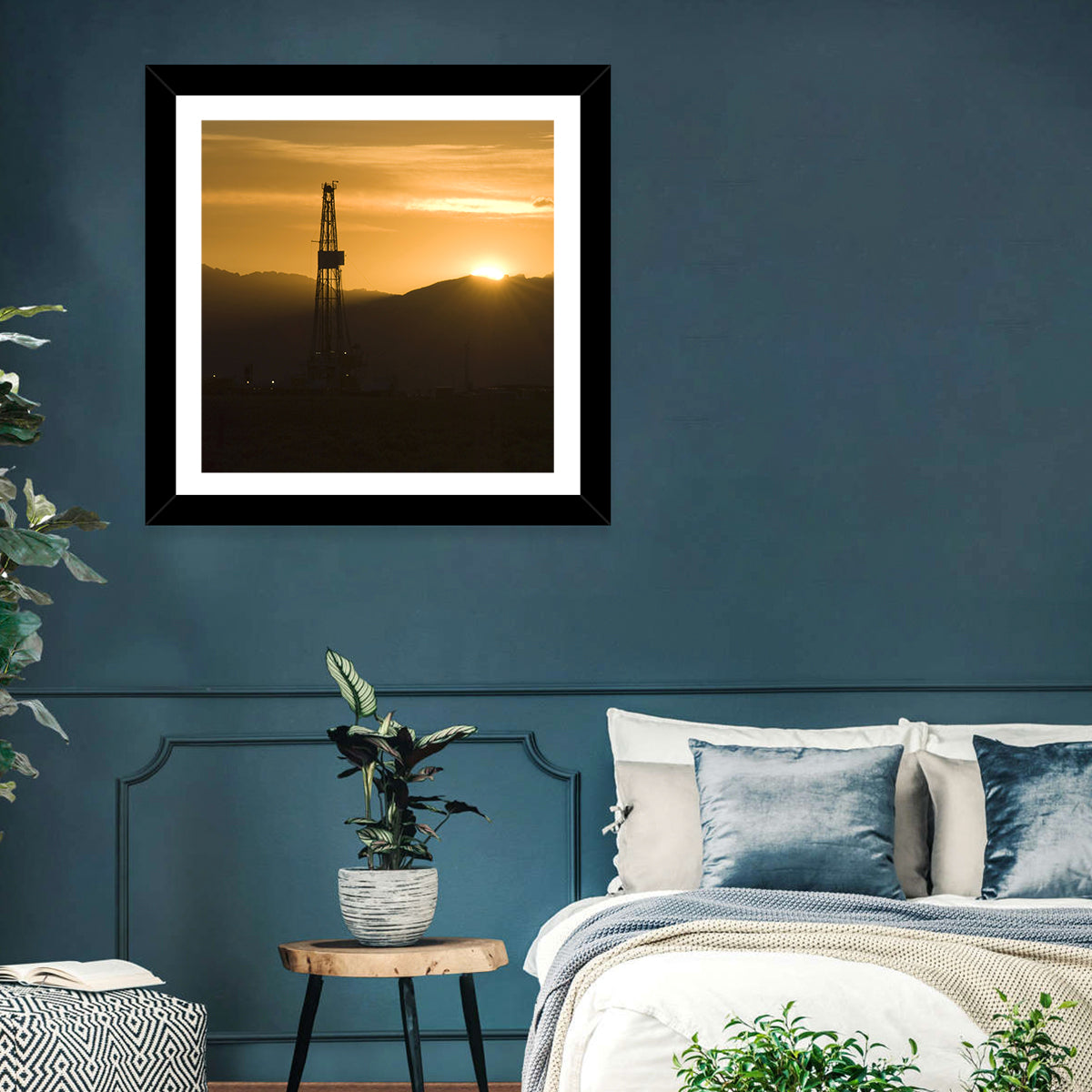 Sunrise Over Drilling Rig Wall Art in a room, square