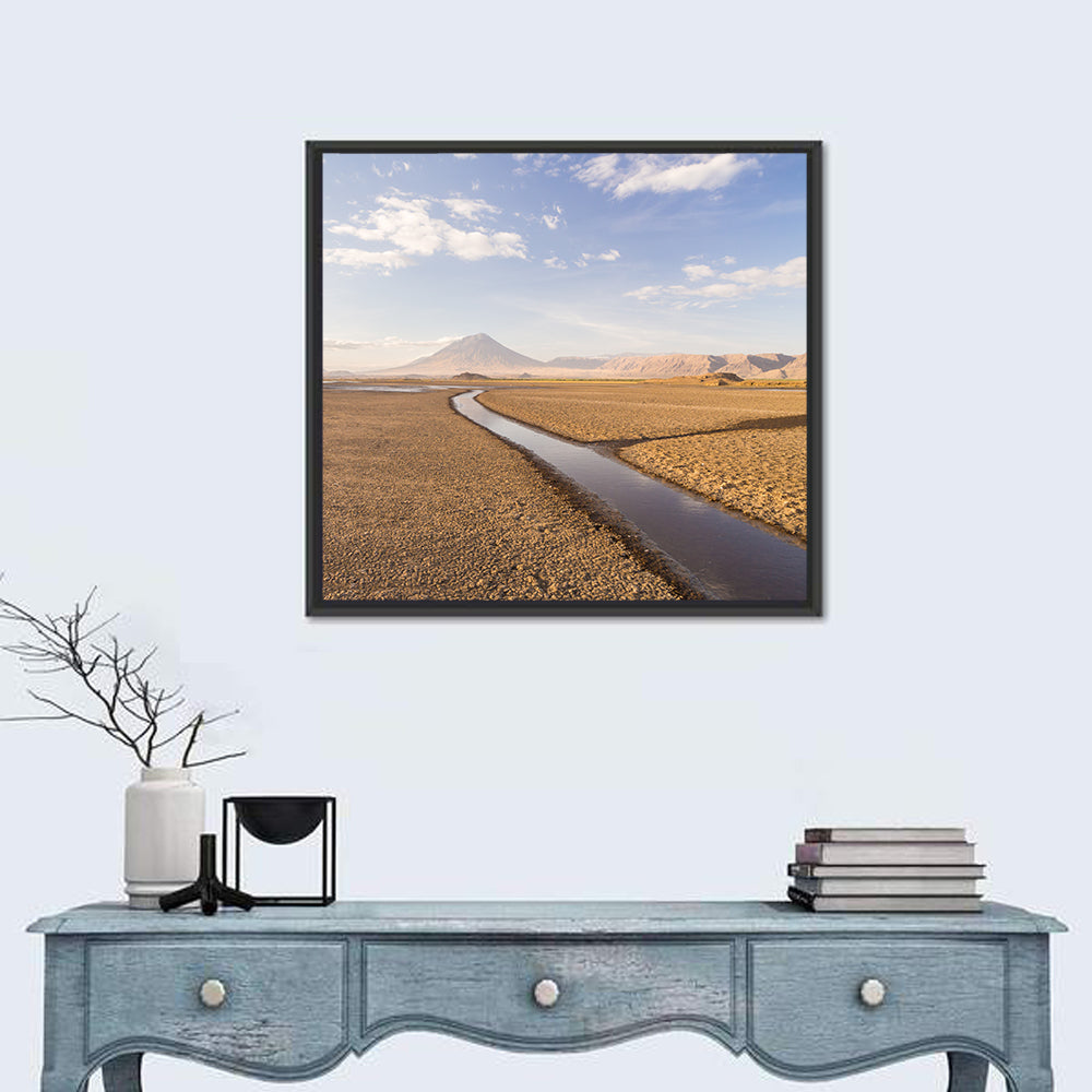 Lake Natron with Ol Doinyo Lengai Wall Art in a room, square