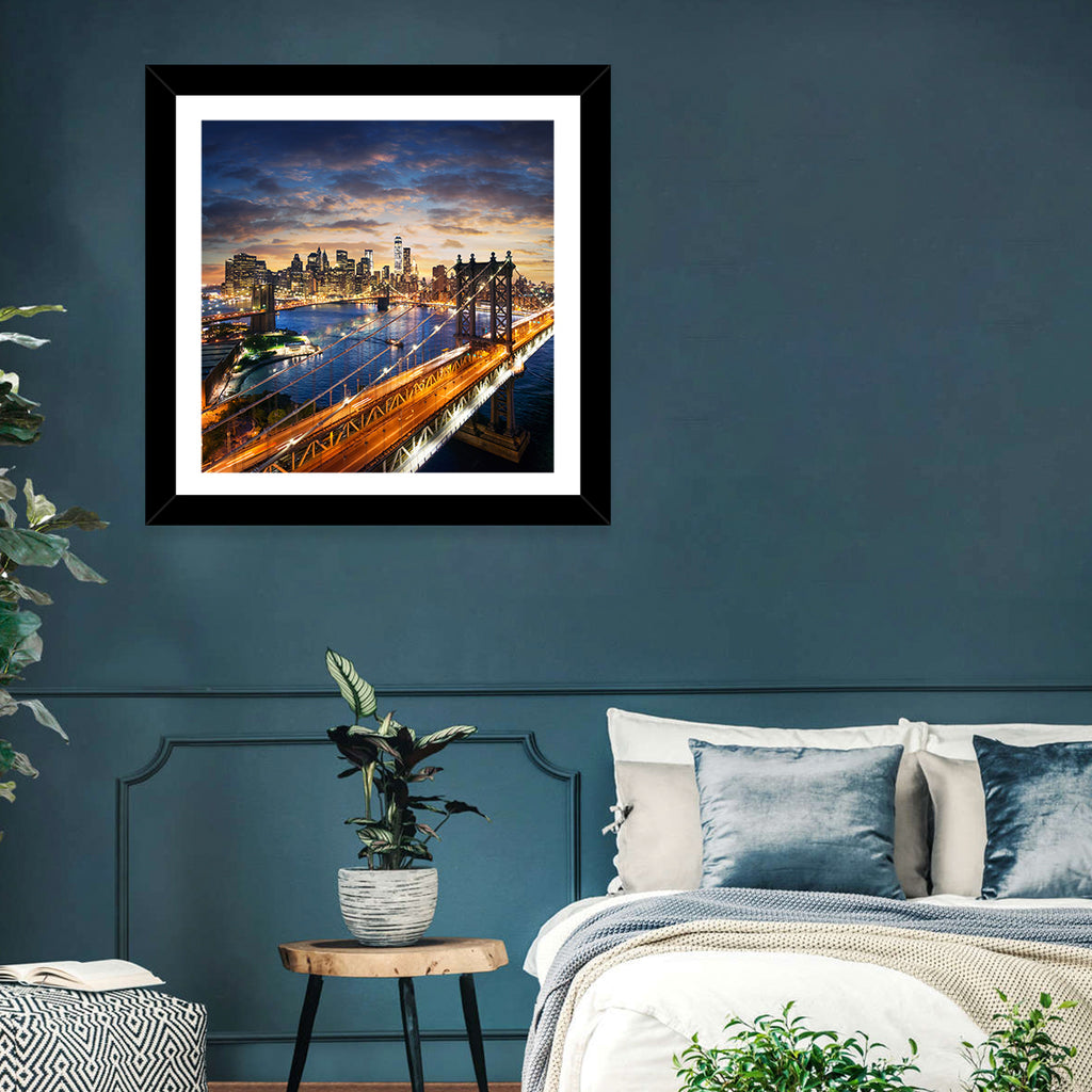 Manhattan Bridge Dusk Light Trails Wall Art