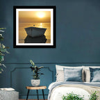White Rowboat on Golden Sea Wall Art