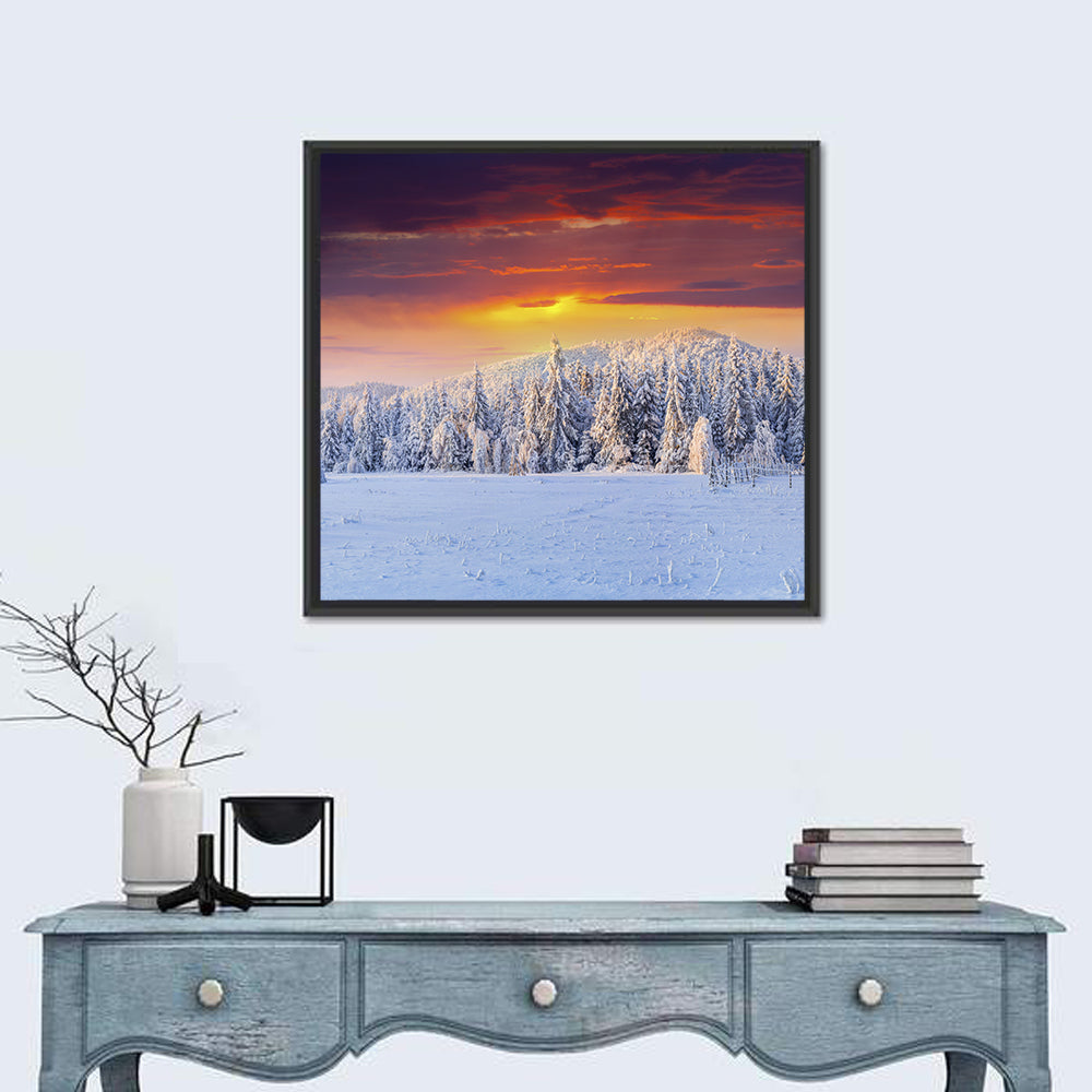 Snowy Forest Sunset Wall Art