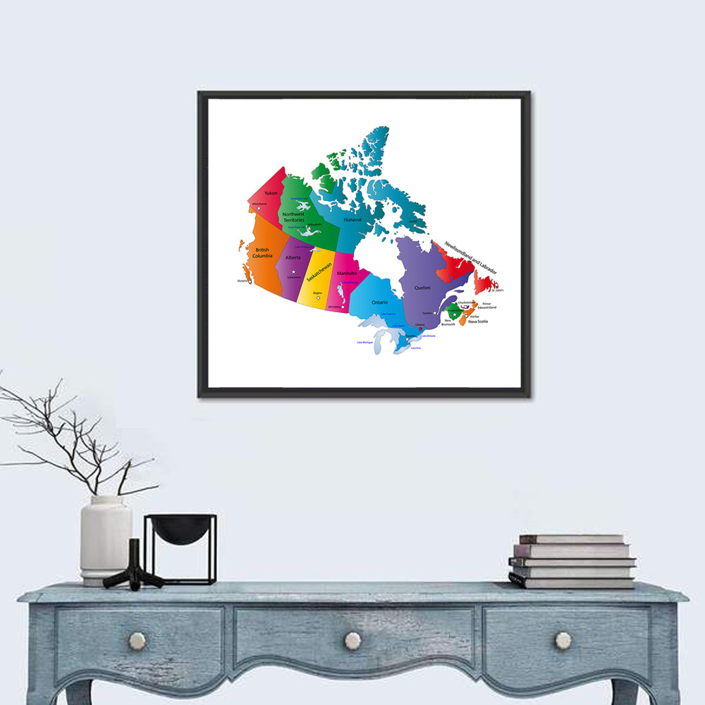 Colorful Canada Map Illustration Wall Art