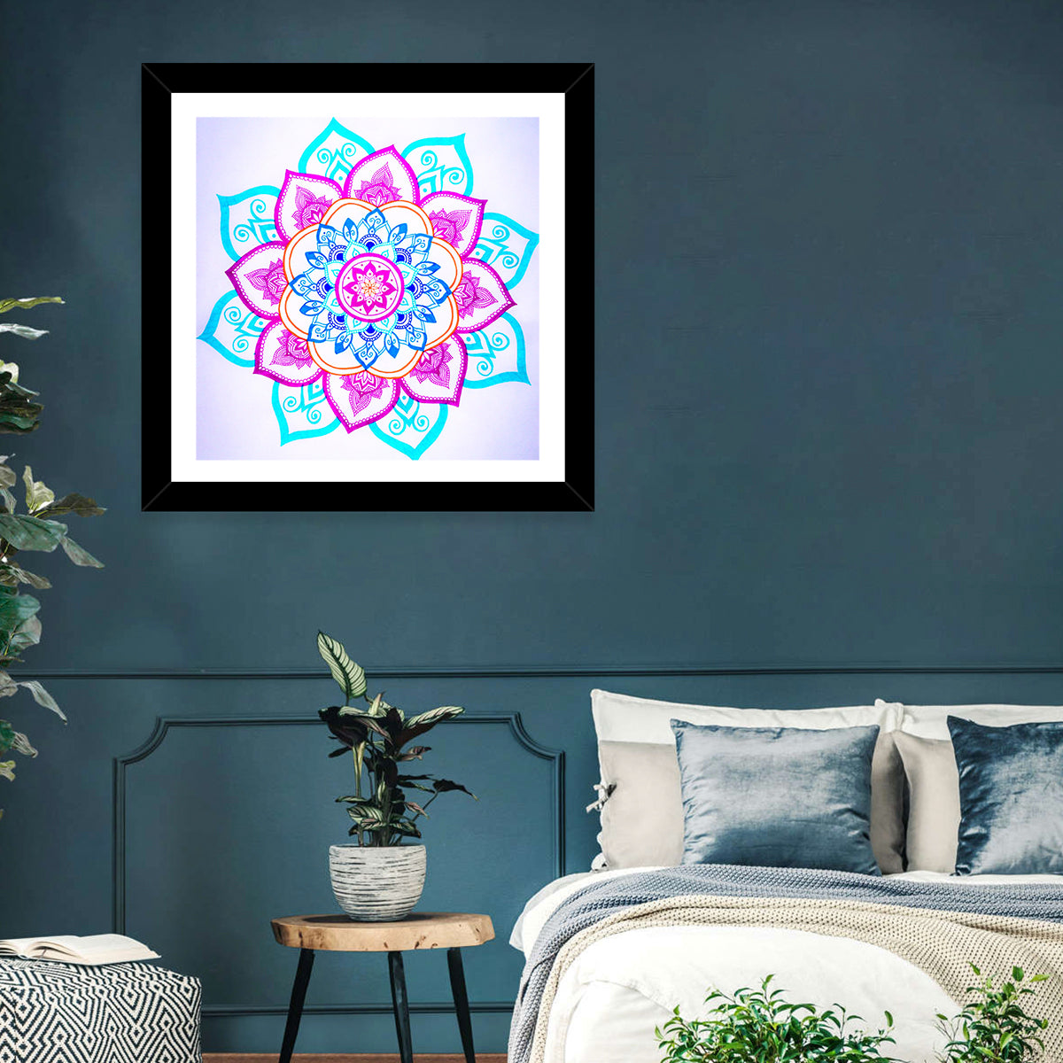 Vibrant Hand-drawn Mandala Flower Pattern Wall Art