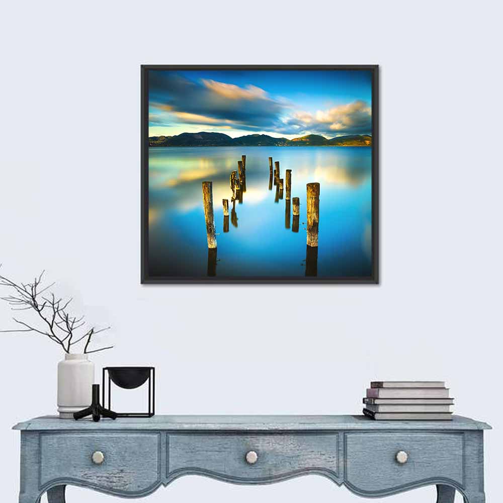 Golden Hour Pier on Lake Wall Art