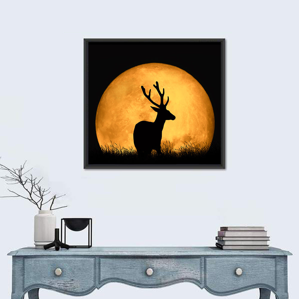 Buck Silhouette Under Red Moon Wall Art