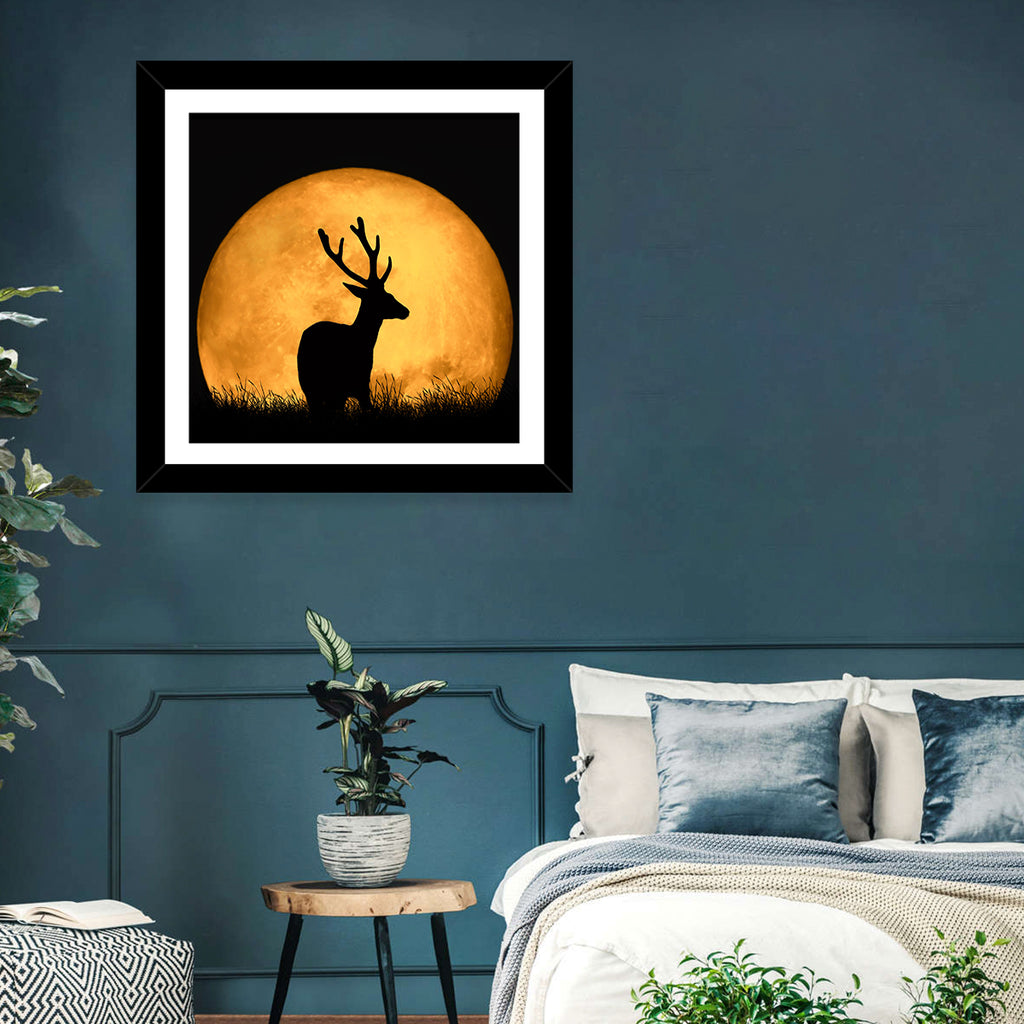 Buck Silhouette Under Red Moon Wall Art