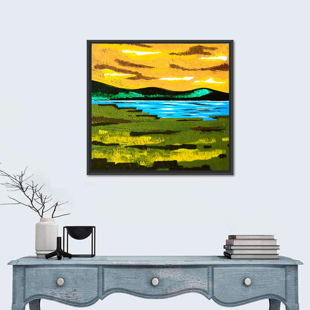 Golden Hour Mountain Lake Abstract Wall Art