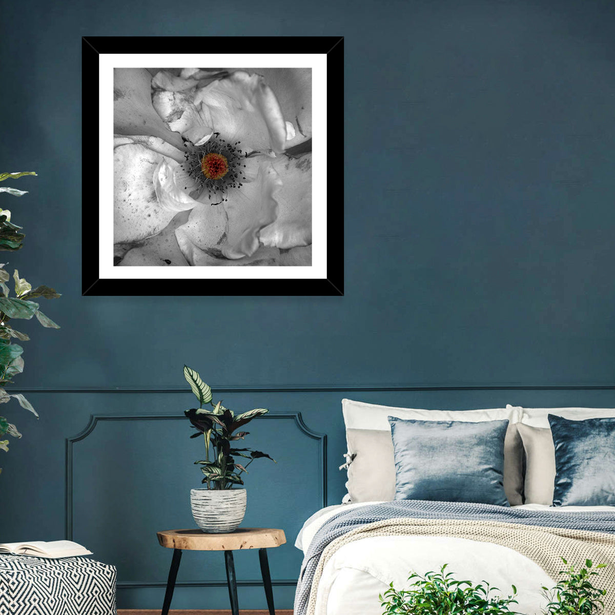 Rose Macro with Color Center Wall Art in a room, square