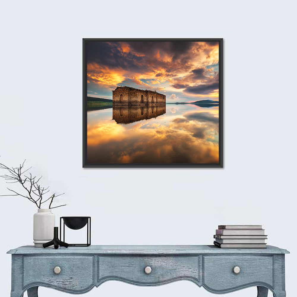 Sunken Church at Zhrebchevo Dam Wall Art in a room, square