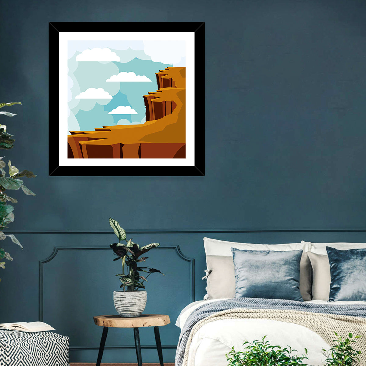 Minimalist Desert Cliffs Wall Art in a room, square