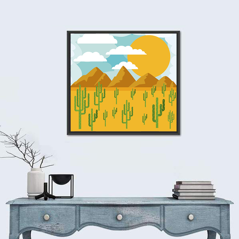 Sunny Desert Landscape Wall Art in a room, square