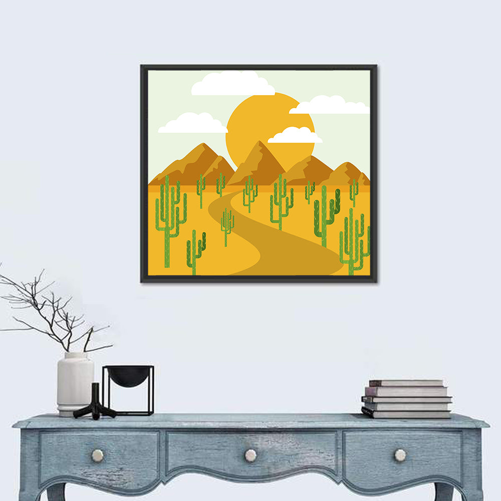 Cloudy Desert Road Wall Art in a room, square