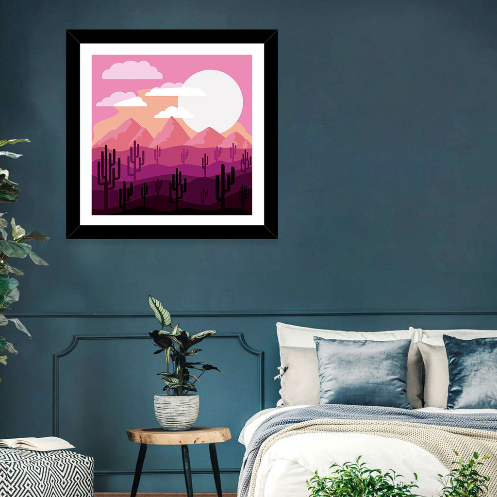 Saguaro Sunset Illustration Wall Art