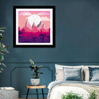 Magenta Desert Mountains Illustration Wall Art