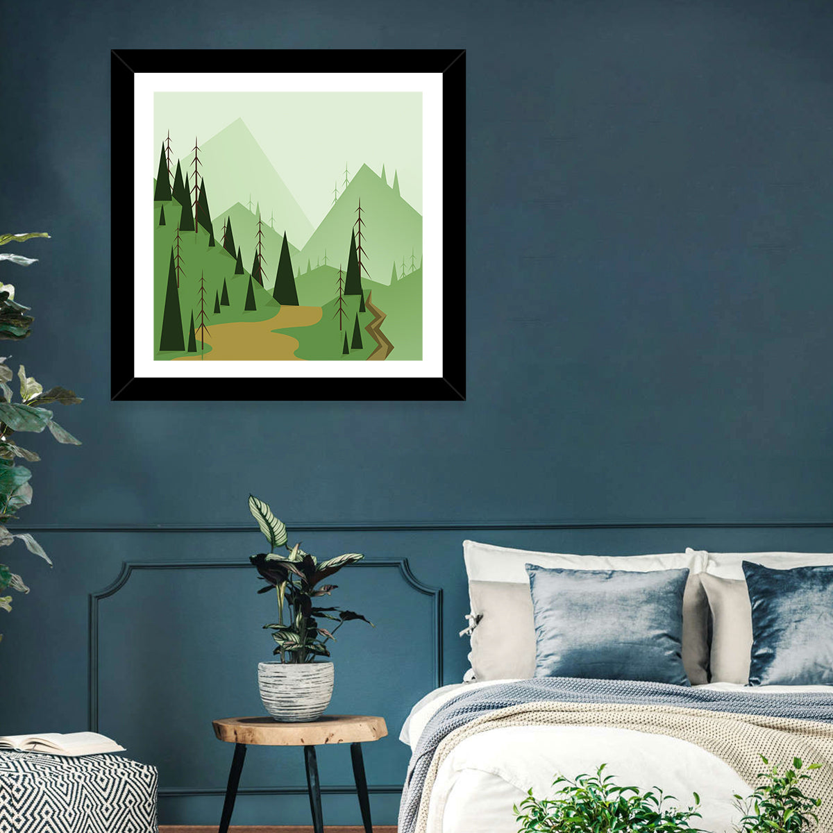 Green Foggy Hills Illustration Wall Art