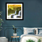 Sunlit Forest Waterfall Wall Art