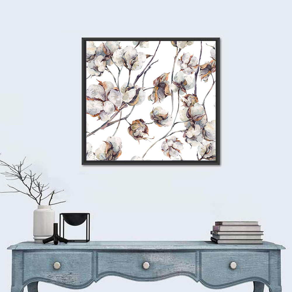 Watercolor Cotton Bolls Wall Art