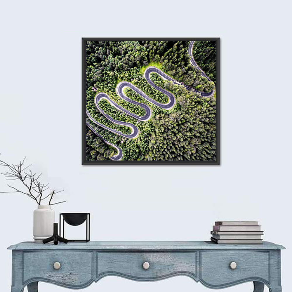 Serpentine Mountain Road Wall Art in a room, square