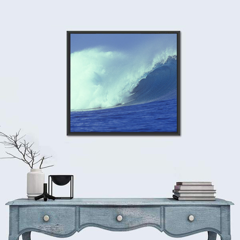 Deep Blue Barrel Wave Wall Art in a room, square