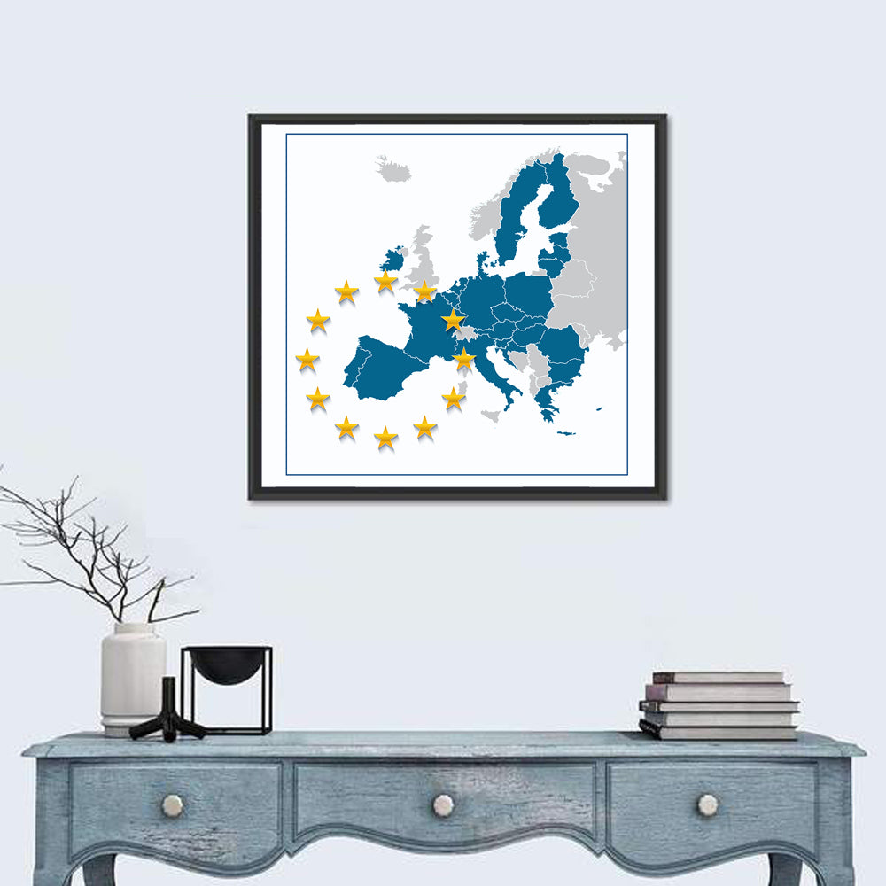 European Union Map with Stars Wall Art
