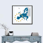 European Union Map with Stars Wall Art
