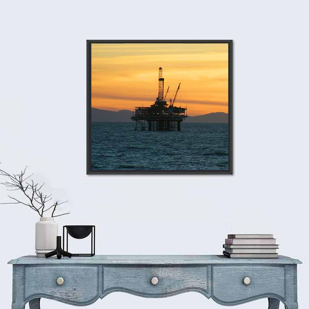 California Oil Rig at Sunset Wall Art in a room, square