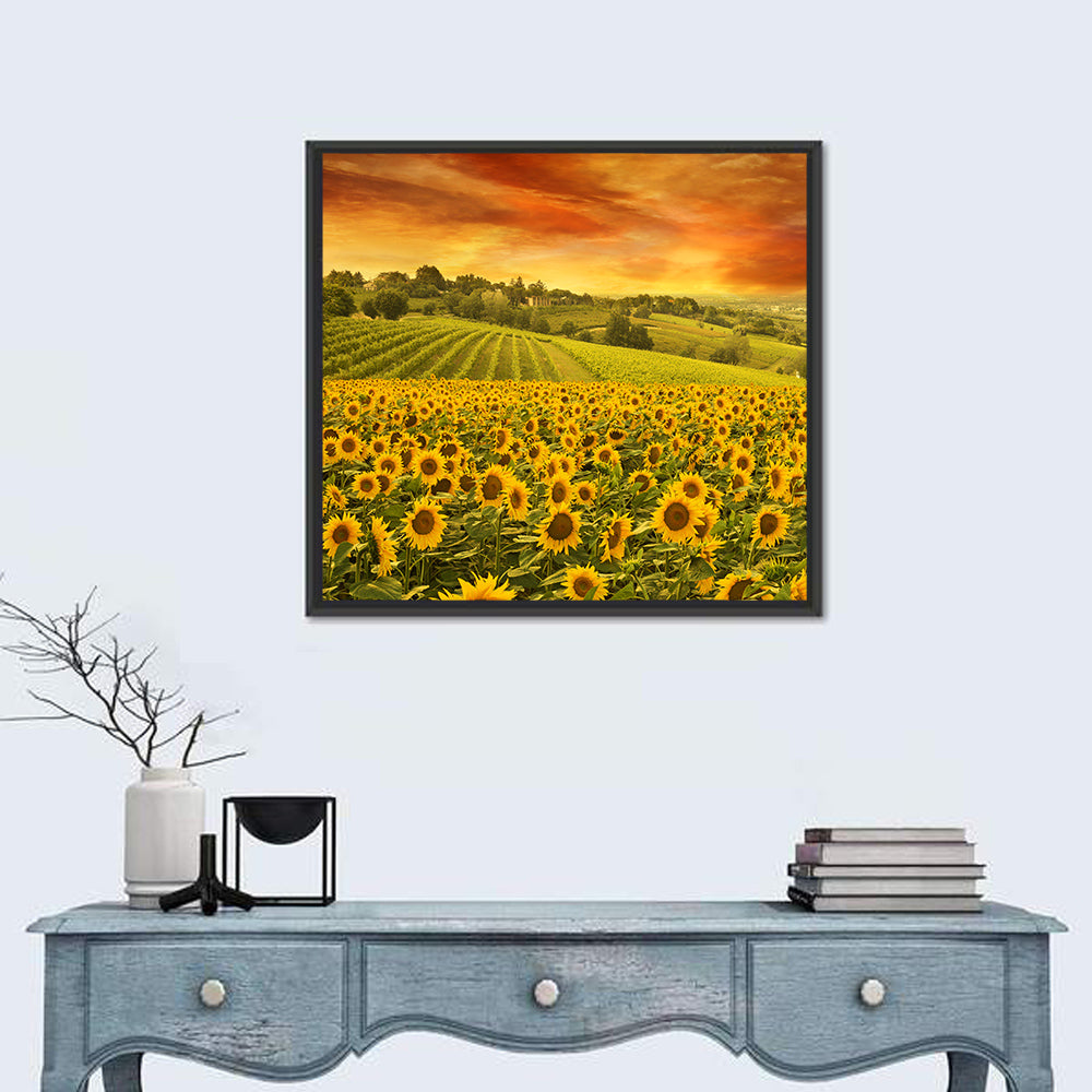 Sunflower Field at Golden Hour Wall Art