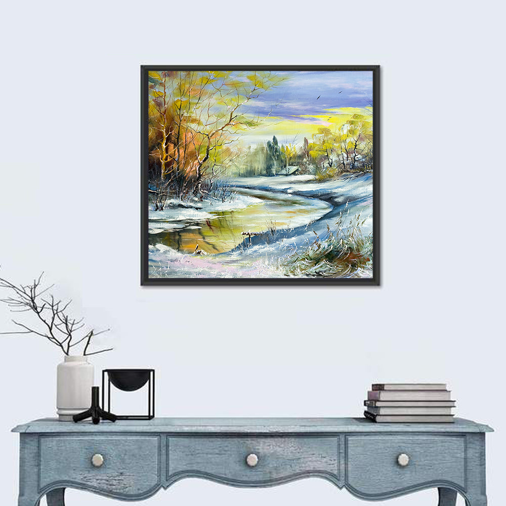 Winter River at Golden Hour Wall Art