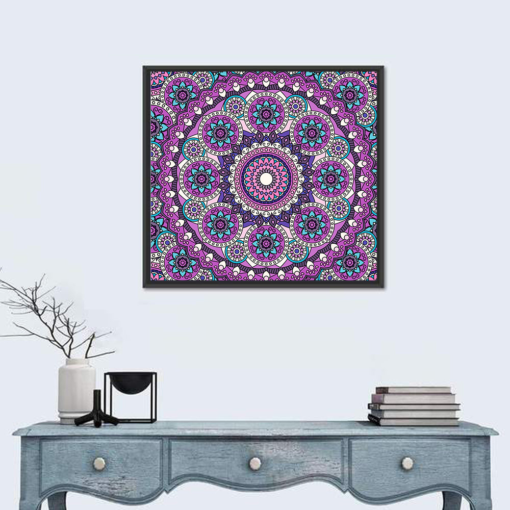Vibrant Purple Teal Mandala Pattern Wall Art