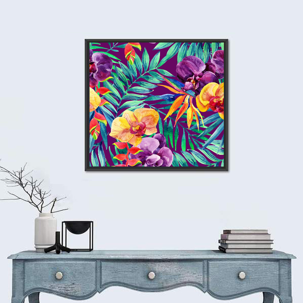 Tropical Orchid and Palm Pattern Wall Art