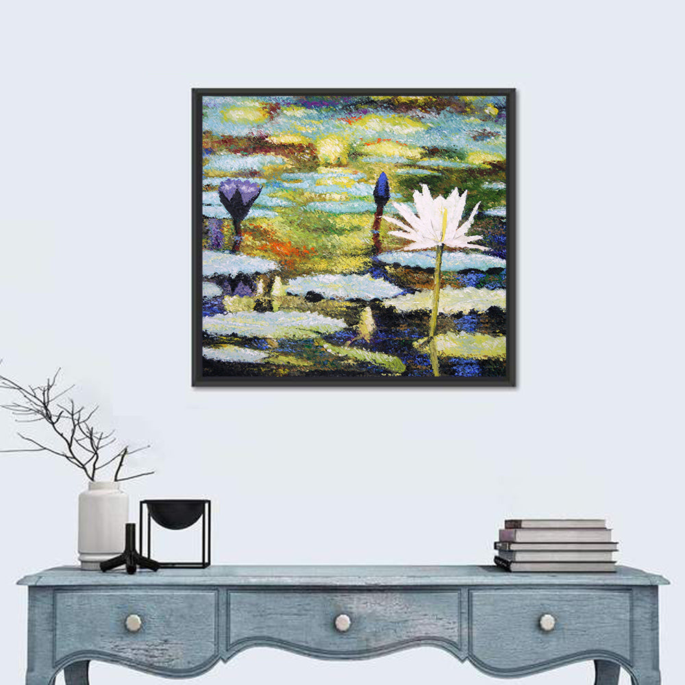 Impressionist Water Lilies Study Wall Art in a room, square