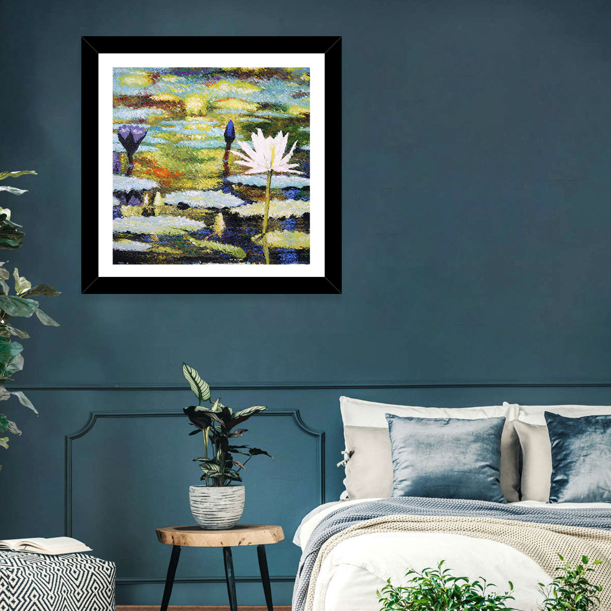 Impressionist Water Lilies Study Wall Art in a room, square